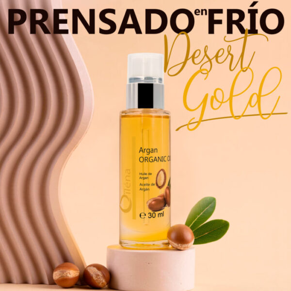 Botella ámbar con dosificador de aceite de argán 100% puro para rostro - Hidratación profunda sin grasitud